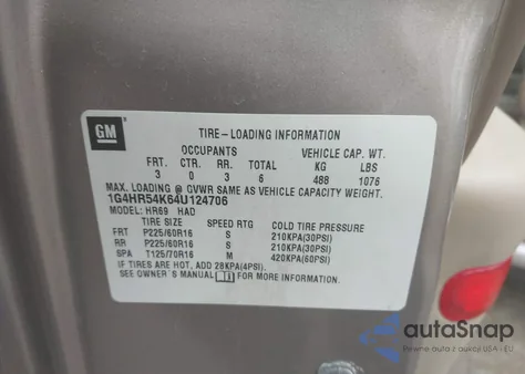 2004 Buick Lesabre Limited z USA, uszkodzony, nr VIN 1G4HR54K64U124706